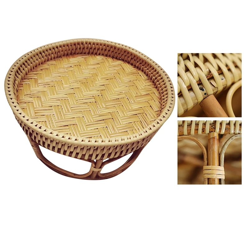 

Bamboo Rattan Woven Bread Storage Tray Circular Hand-Made Food Tray Portable Tatami Coffee Breakfast Storage Shelf