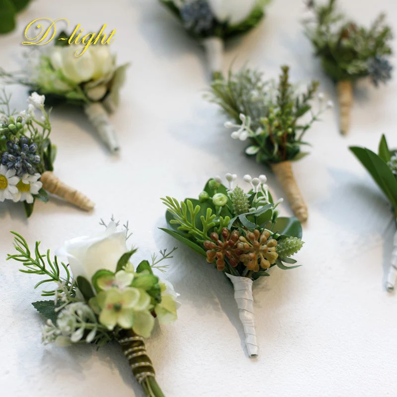 

Fresh Forest Series Imitation Green Plant Brooch White Flower Groom Men Wedding Suit Pin Dinner Corsage Gift Exquisite Accessory