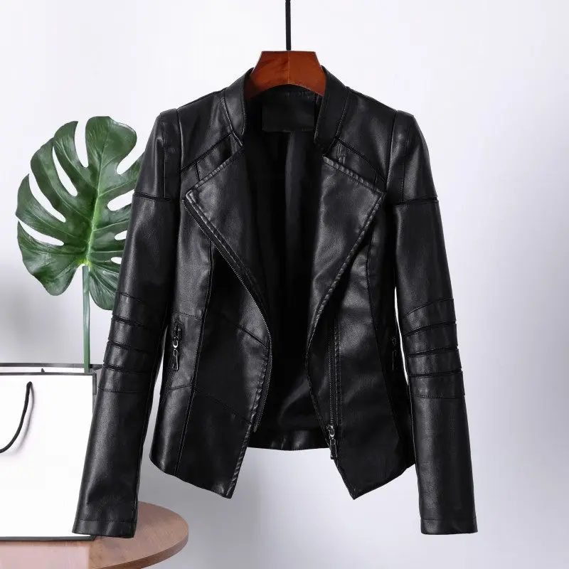 

Leather Women's Short Jacket 2022 Spring Autumn New Small Suit Blazer Korean Lapel Slim Temperament Motorcycle Leather Coat H029