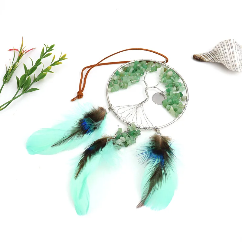 Handmade rock crystal gravel life tree Fortune Tree hanging with feather tassel door  window decoration car interior ornament