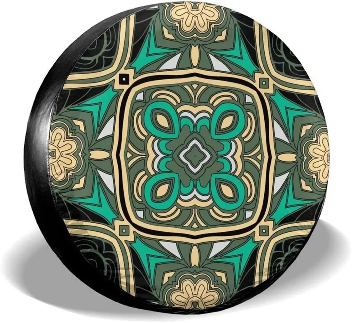 

Fall Decor Retro Abstract Doodle Ethnic Tribal Flowers Spare Tire Covers Cute Car Accessories for Women Rv Tire Covers for Trail