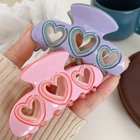 sweet cute pink hollow heart hair claw for women girls 2022 korean ponytail shark hair clip hairpin barrettes hair accessories