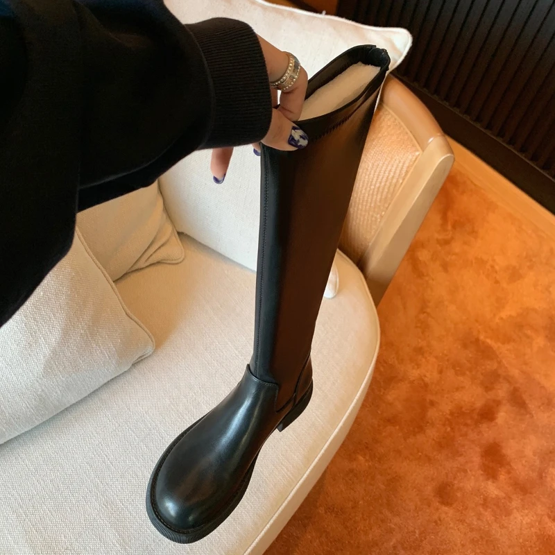 Сапоги 2022 женские на толстом каблуке с круглым носком тонкие большие размеры 34-43 -
