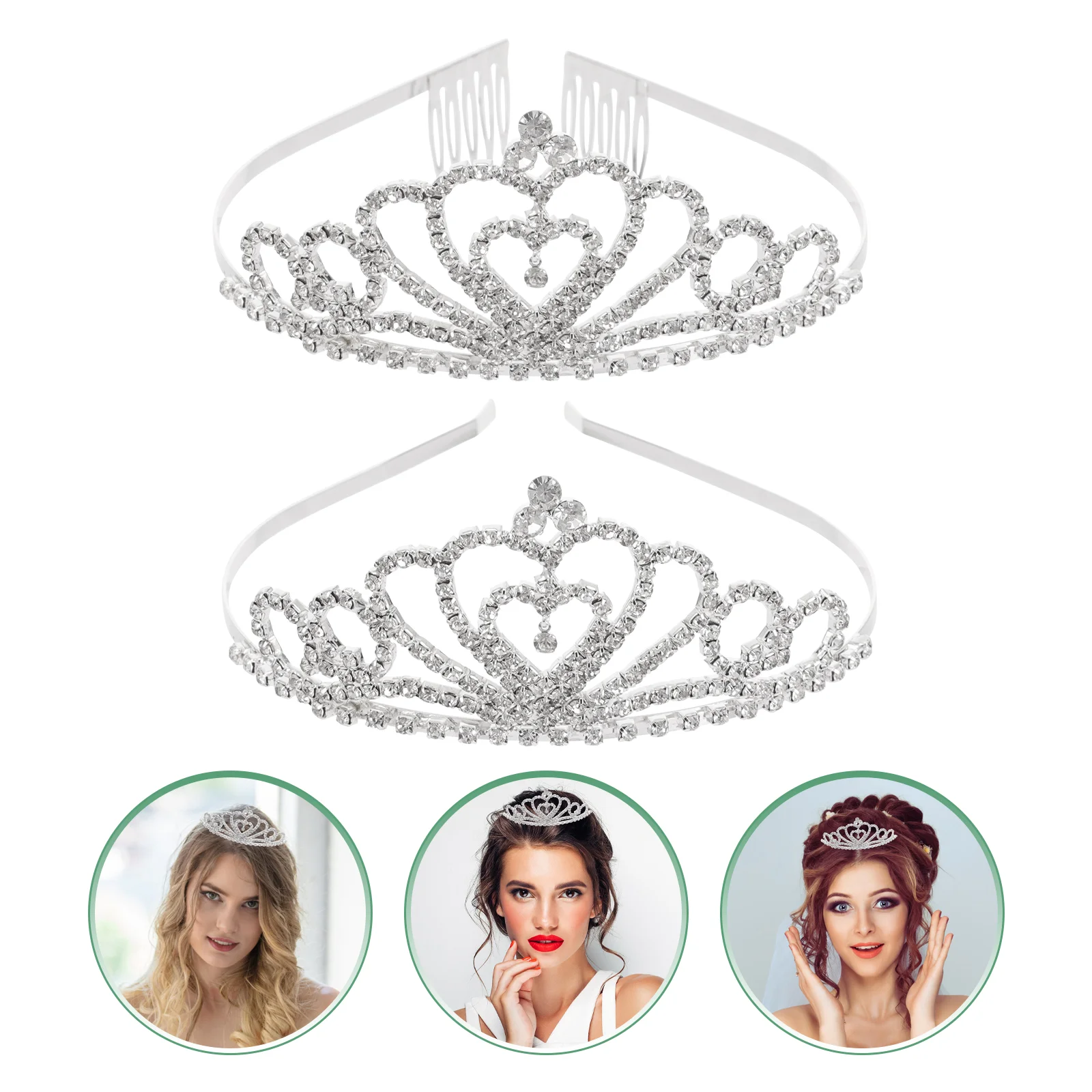 

2pcs Bride Rhinestone Wedding Tiara Headband Bridal Hair Headdress Hair Accessory for Bridal Shower Wedding Party Props