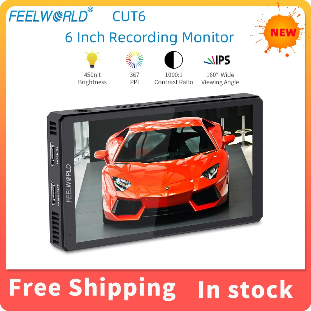 

FEELWORLD CUT6 6 Inch 3D LUT HDR IPS 4K Recording Monitor Field Camera DSLR USB2.0 Recorder HDMI 1920x1080 Touch Screen Monitor