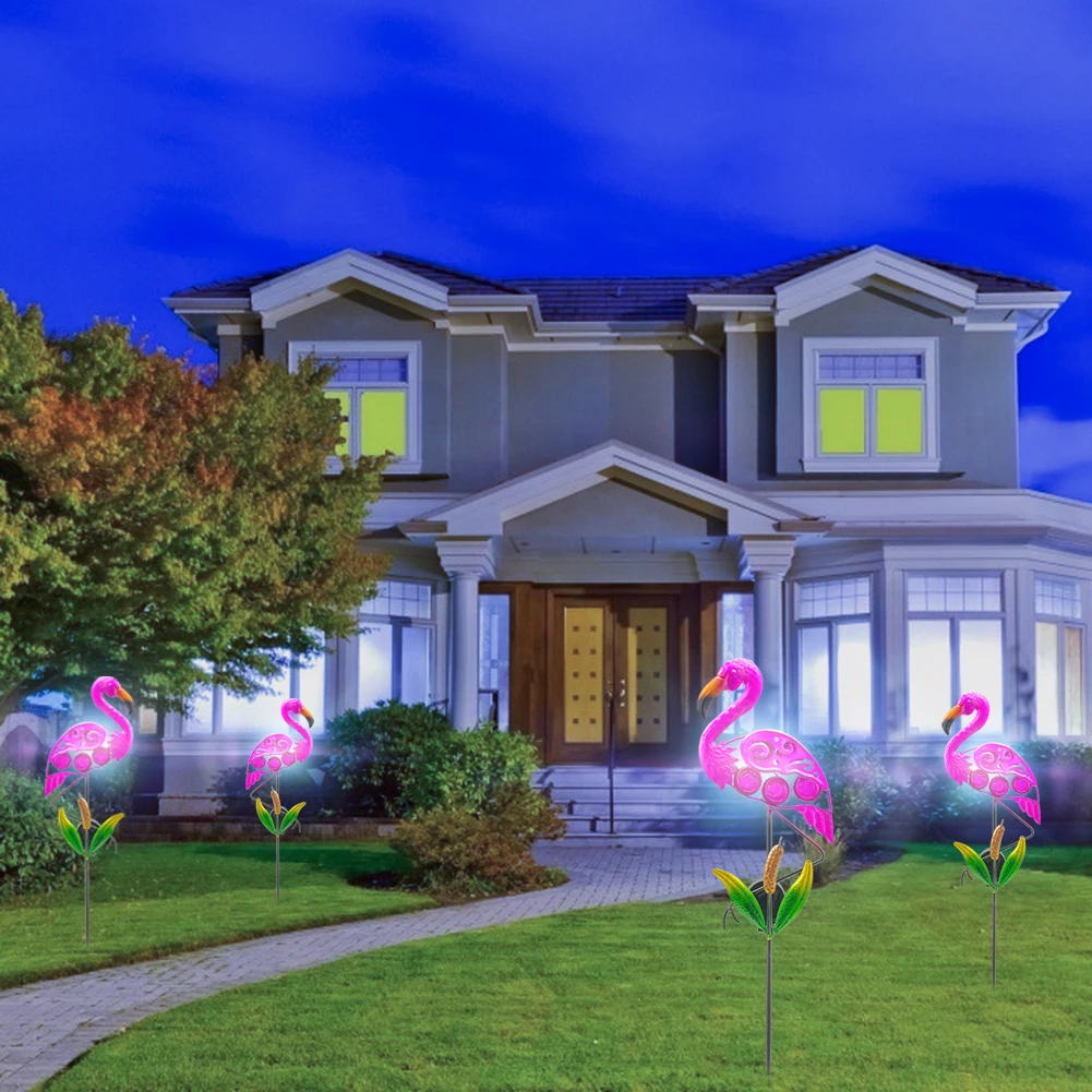 

Солнечная садовая имитация розового фламинго, легкая установка, Подключаемая светодиодная наземная лампа для газона