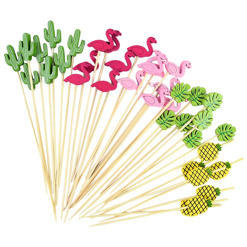 

50/100 Pcs Hawaiian Party Cupcakes Fruit Fork Flamingo Cake Dessert Toothpick Stick Summer Wedding Birthday Party Supplies