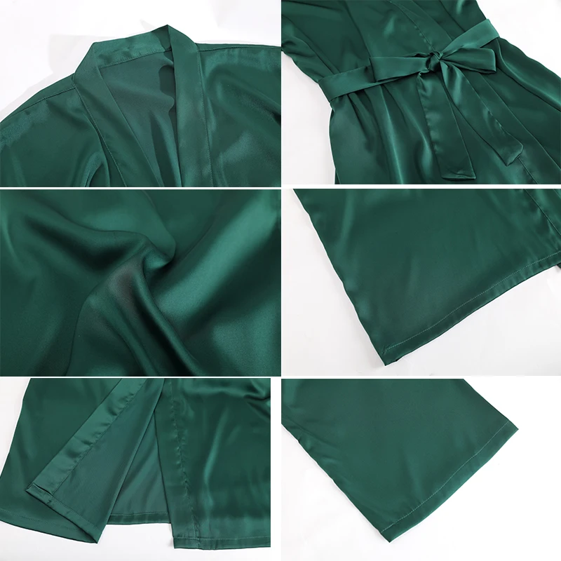 Green Satin Chiffon Robes Long Robes Long Sleeve Green Custom Bridesmaid Robes Bride Robe Women Long Bridal Wedding Bathrobe