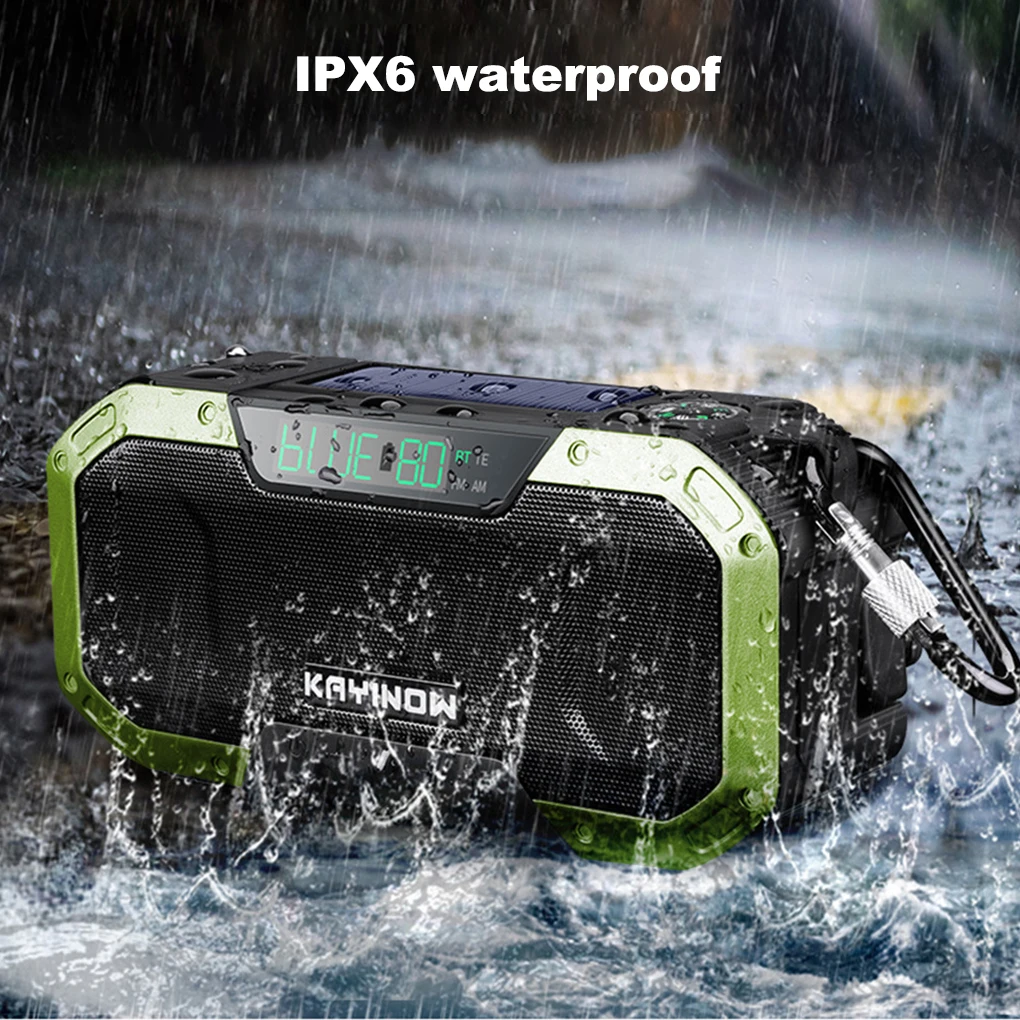 waterproof led flashlight emergency radio portable bluetooth speaker hand crank solar radio phone charger for outdoor survival free global shipping