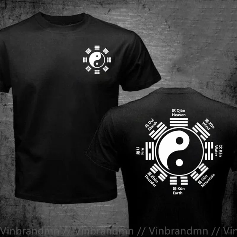 Фото BAGUA YIN YANG SYMBOL I CHING TAOISM TAI CHI FENG SHUI PAKUA Футболка из чистого хлопка Мужская одежда Топы Футболки Тай Цзи Футболка Camisas №1