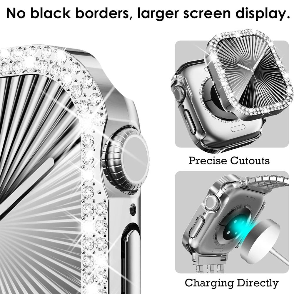 Фото Защитная пленка для экрана Apple Watch, чехол 10 11 42 мм 46 мм 38/40/41/44/45 мм, бампер с алмазным покрытием, закаленное стекло, серия 9 7 SE 6 8 5, защитная накладка №4