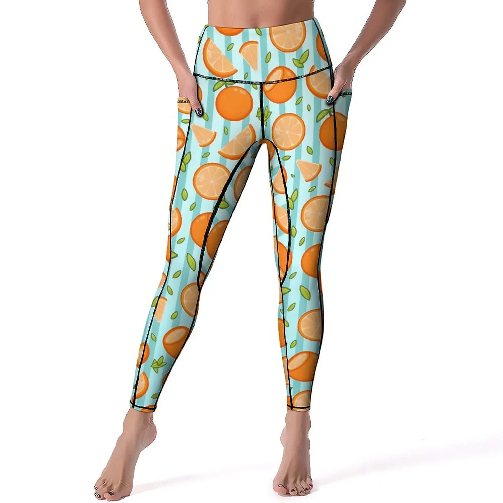 

Oranges Print Leggings Fruits Workout Gym Yoga Pants Push Up Fashion Leggins Stretch Graphic Sports Tights Gift