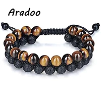 aradoo double row natural lava stone tiger eye energy radiation protection bracelet lucky bead adjustable bracelet