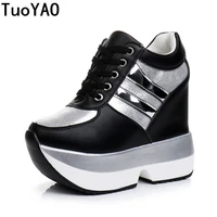 high platform boots 12cm high heel spring women thick sole shoes leather wedge sneakers waterproof breathable casual shoes new