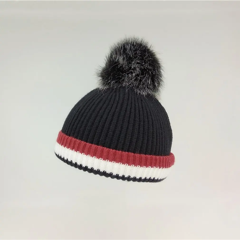

Autumn and winter super hair ball wool hat warm striped knit hat children baby hat