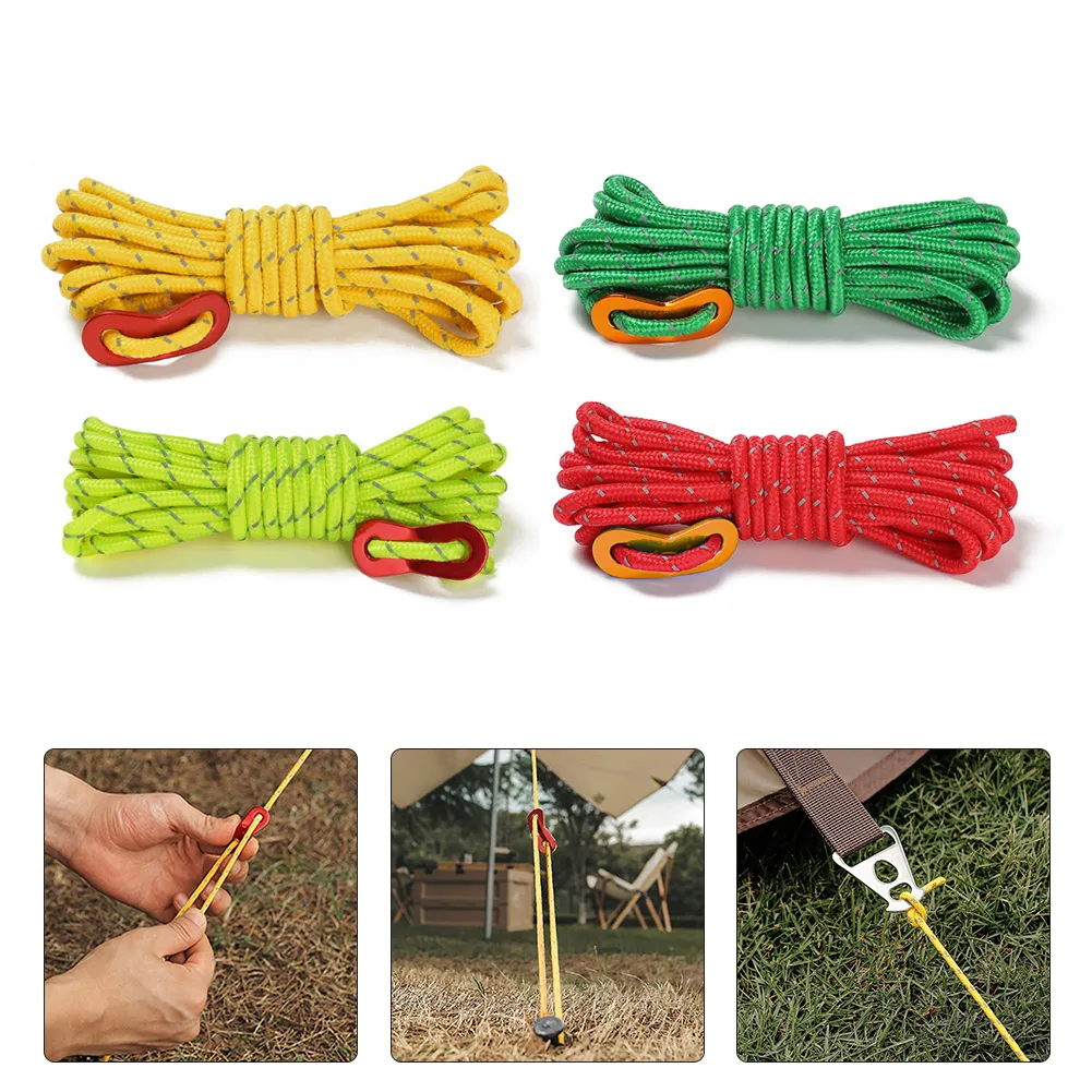 

Tent Hang Lanyard Tent Rope Cord 3mm 4M Tent Cord Tensioner Set Outdoor Reflective Wind Rope Buckle Umbrella Tent Fixed Cable