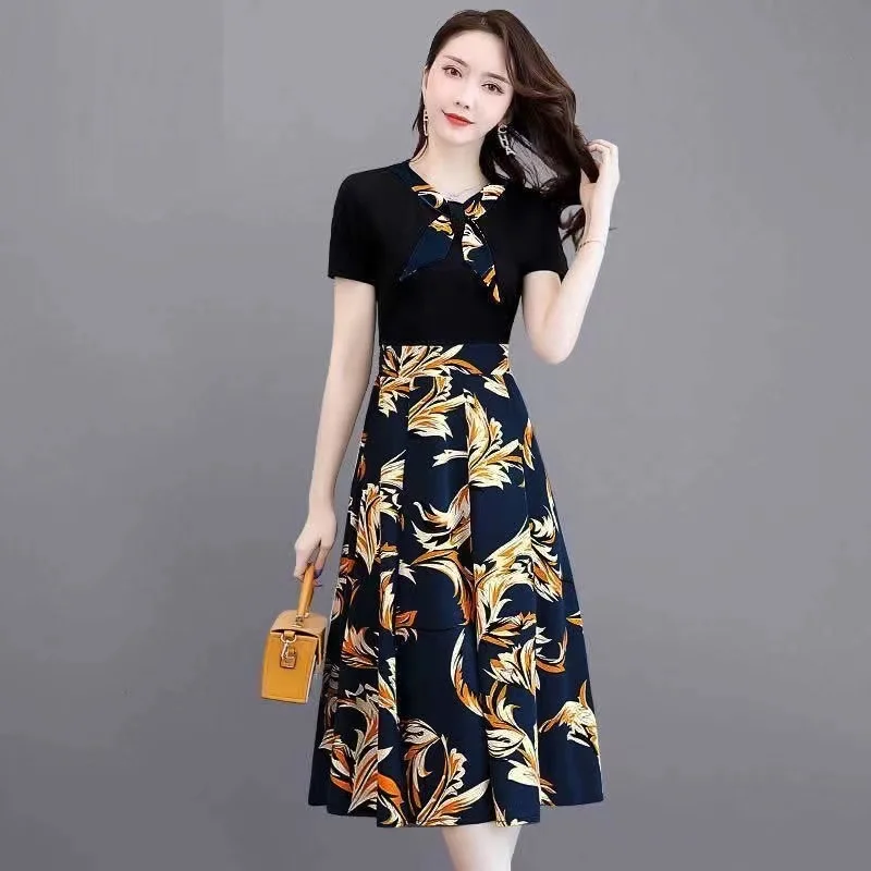 

TX14 Women's Summer Fragmented Chiffon Dress 2023 New Fashionable Middle aged Mom's Dress Summer Style Noble Dress