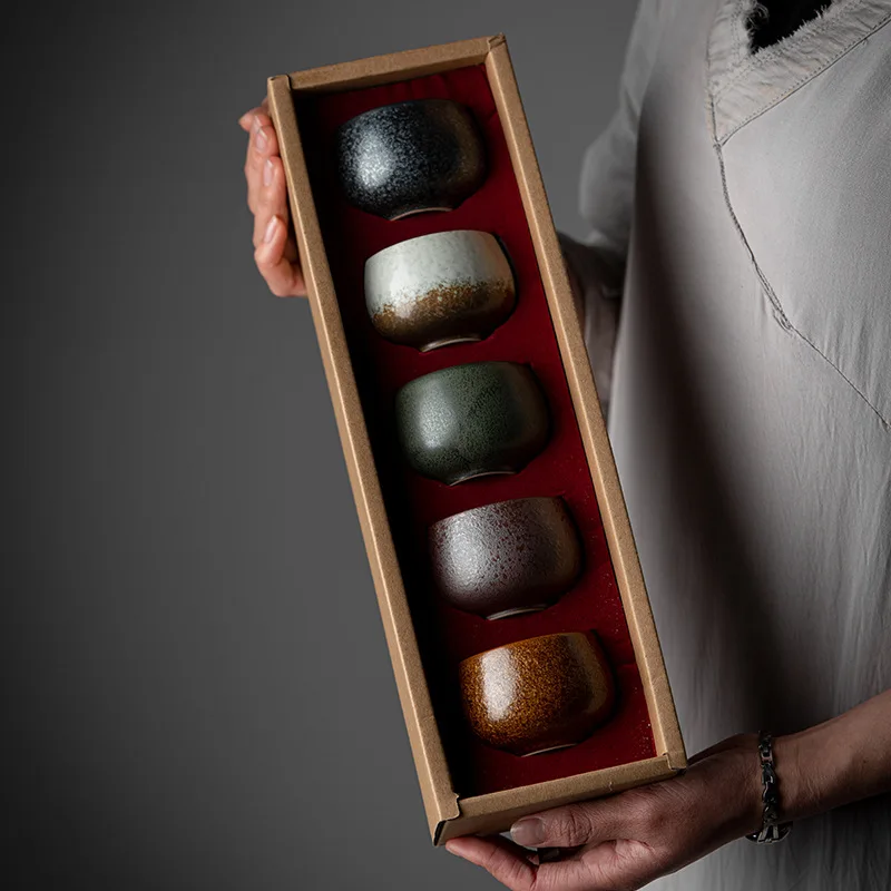 

Retro Trend Designer Ceramic Teacups Set Of 5 Cups Chinese Kung Fu Cup Sets New Drinkware Designer Teaware Gift Set For Friend