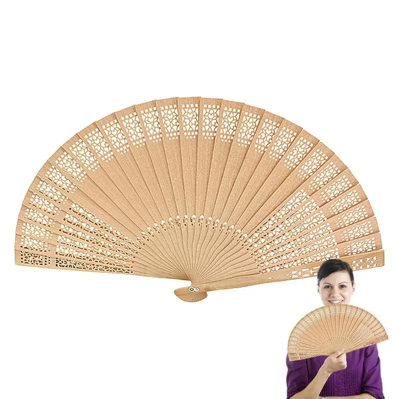 

Wood Folding Fan Openwork Hand Fan Foldable Chinese Style Fan Vintage Fan Handheld Fans Sandalwood Hand Fan For Wedding House