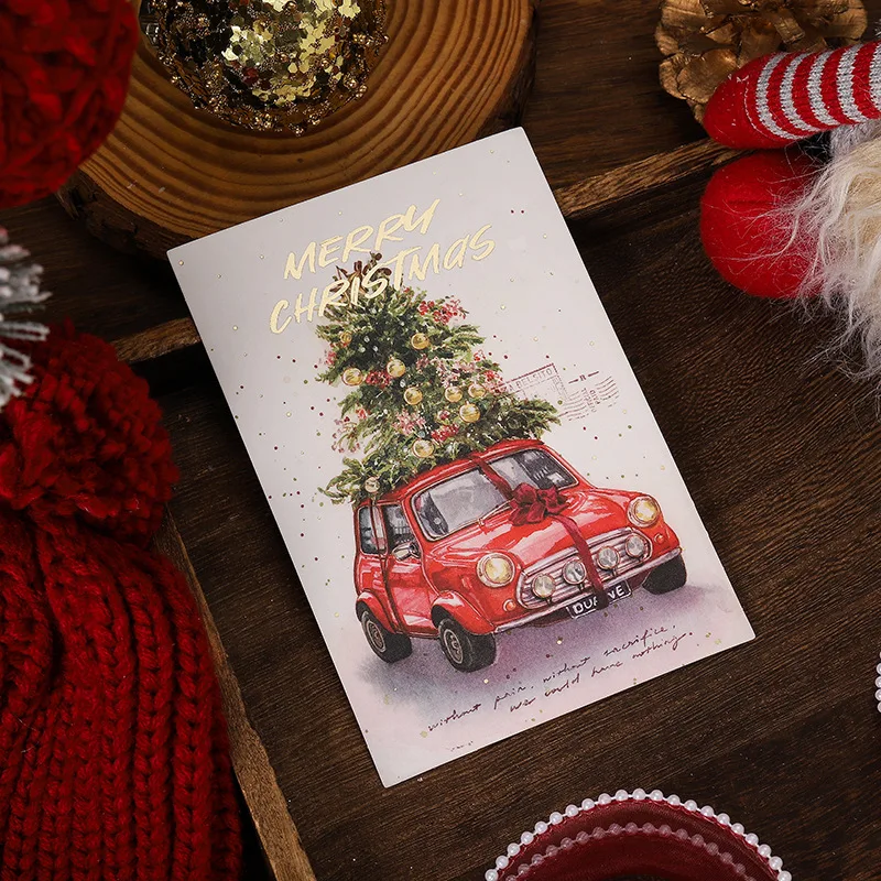 Новинка 10 шт. Рождественская открытка из фольги с рисунком маленькая