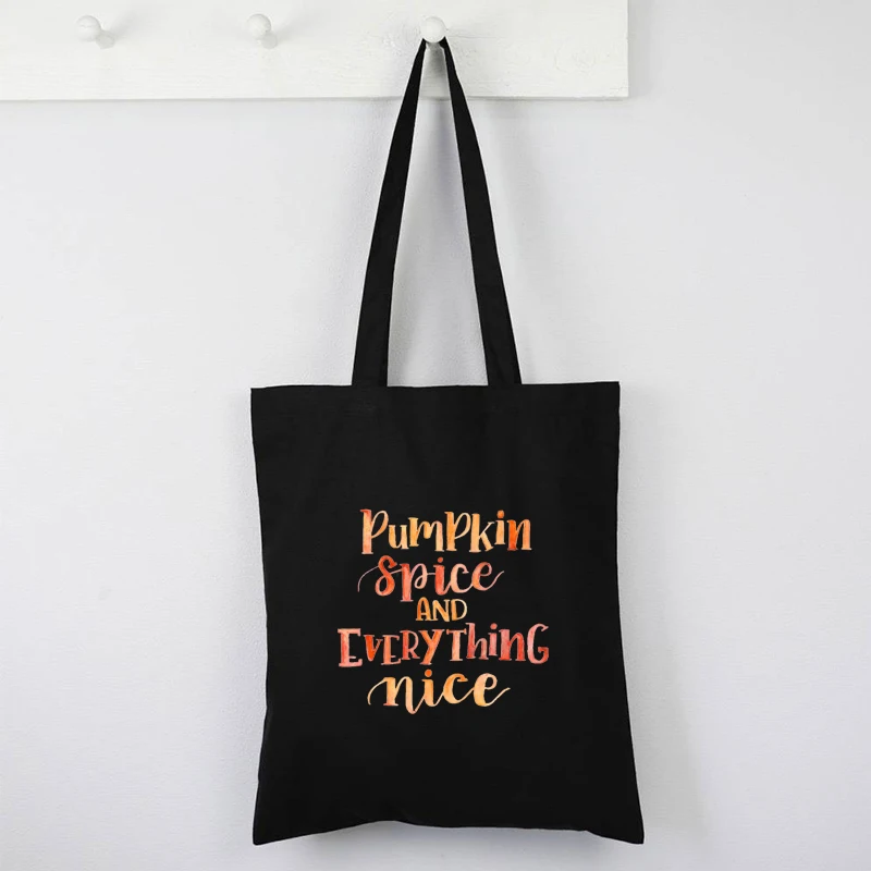 

Pumpkin Spice and Everything Nice Tote Bag Canvas Halloween Pumpkin Reusable Bag Women Letter Custom Shopping Bags