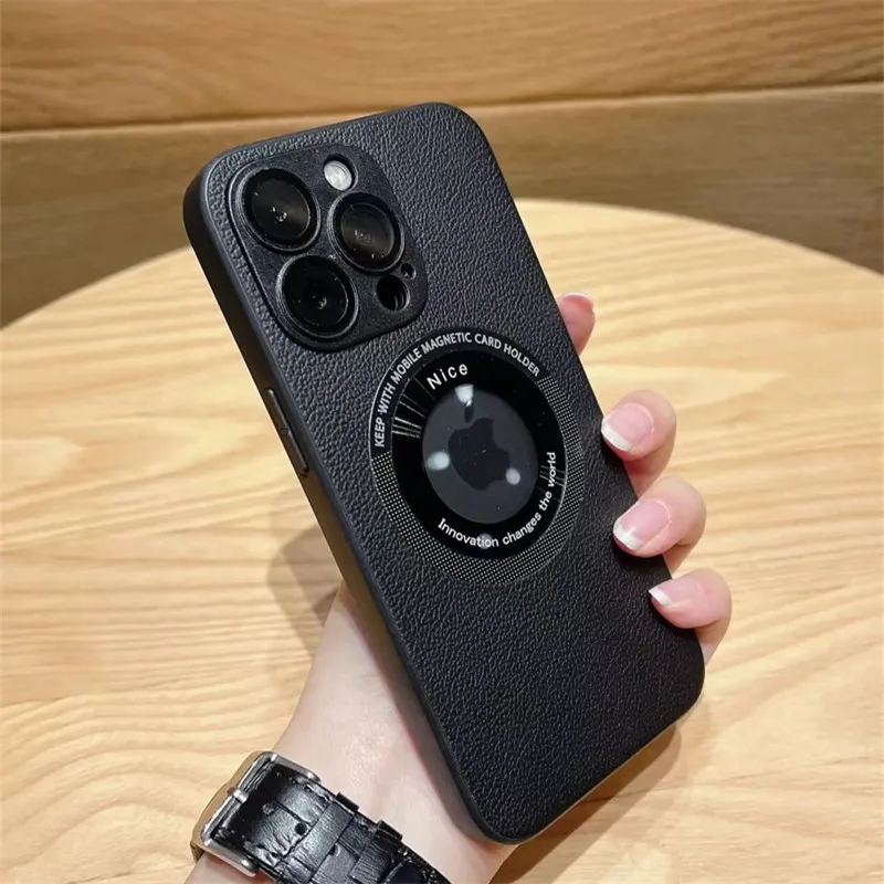 Роскошный магнитный матовый кожаный чехол с отверстием для логотипа iPhone14 13 12 11Pro