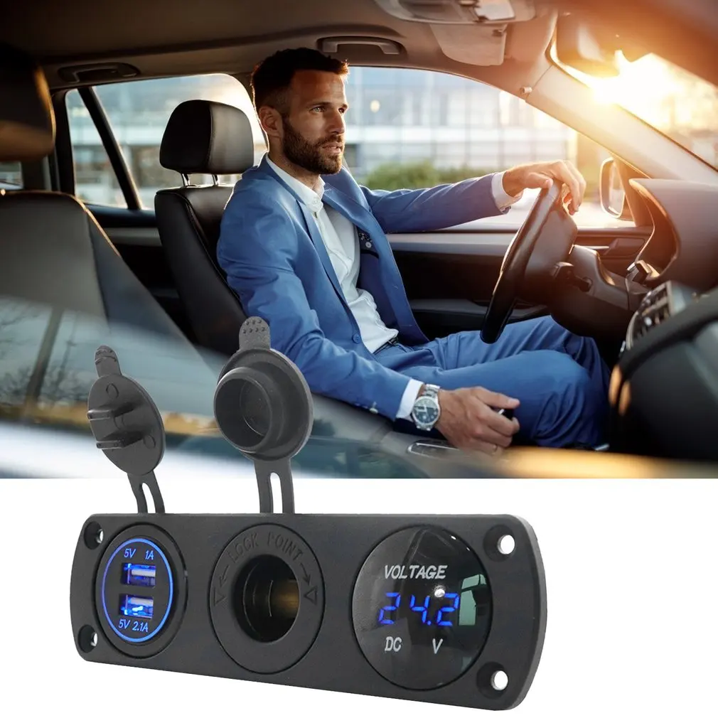

Dual USB Socket Charger 1A+2.1A 12V Cigarette Lighter LED Voltmeter 3 in 1 Charger Panel for Car Motocycle Boat Marine Truck