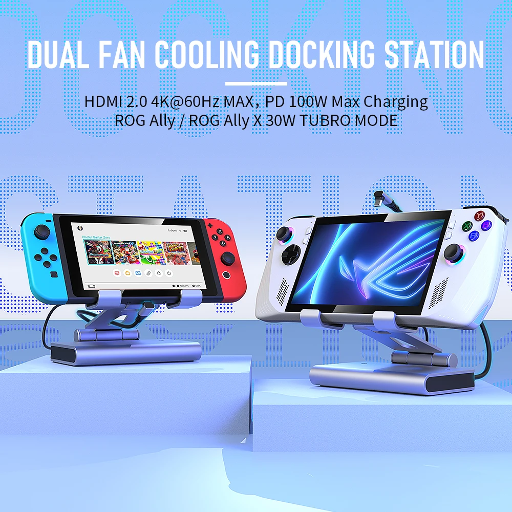 Фото Док-станция с двумя вентиляторами RGB для игровой консоли ROG ALLY SteamDeck AOKZOE OneXPlayer, док-станция с регулируемой высотой, кронштейн для док-станции 4K 60 Гц №2