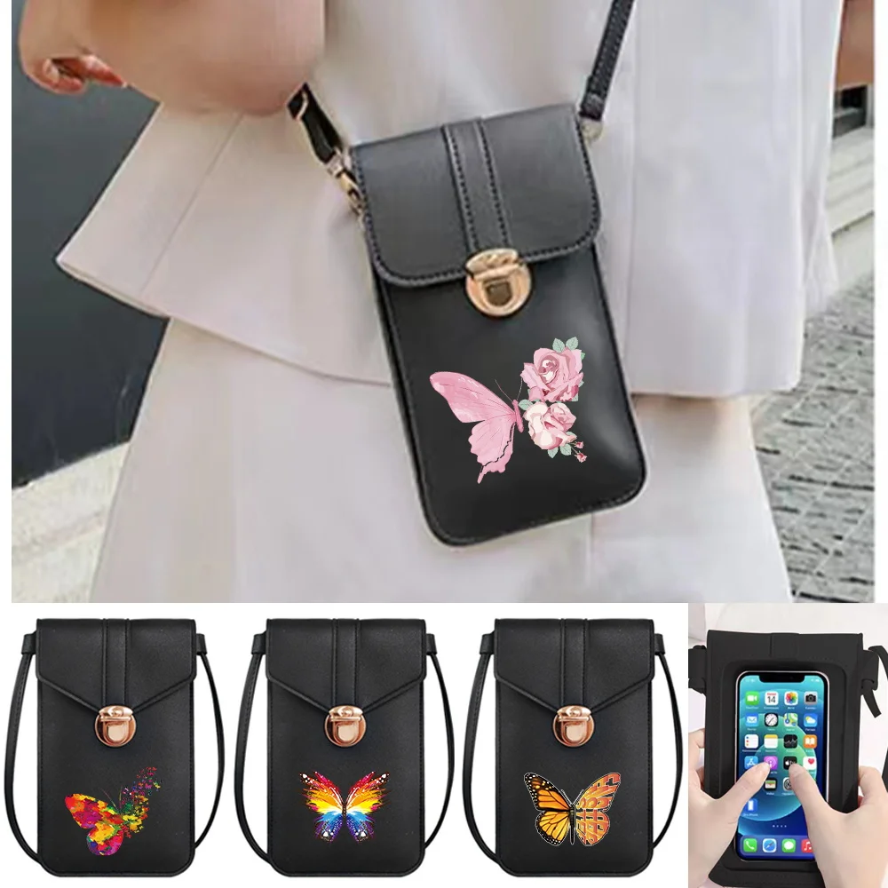 Universal Mobile Phone Bag for Samsung/iPhone/Xiaomi Case Women Shoulder Bags Wallet Butterfly Pattern Phone Pouch Handbags