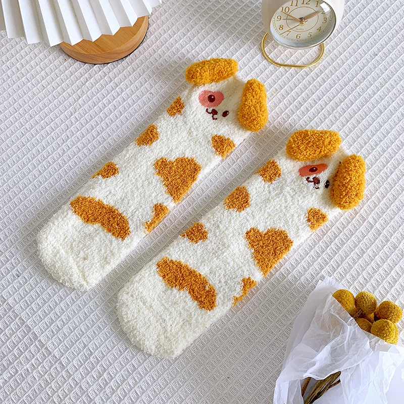 Winter Cartoon Fluffy Sleeping Cotton Floor Socks Cute Pet Dog Warm Thick Kawai Fuzzy Socks New Thermal Socks Set Woman