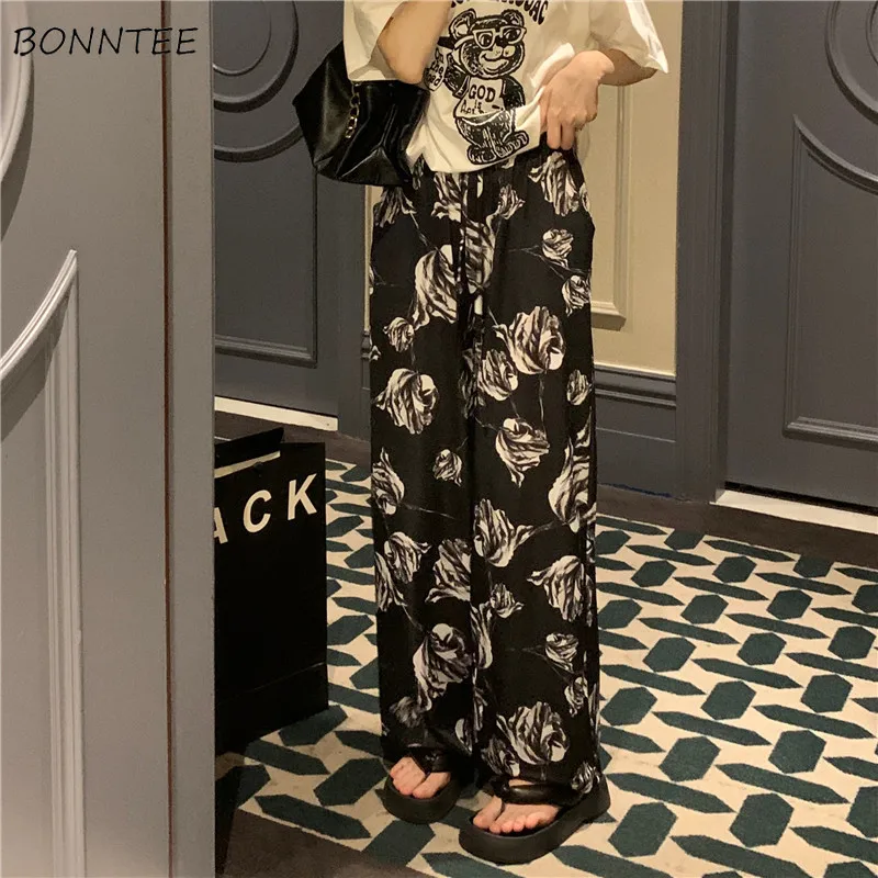 

Retro Casual Pants Women Floral BF Style Spring Ladies Baggy Trendy All-match Full Length Daily Empire Hipster Y2k Streetwear