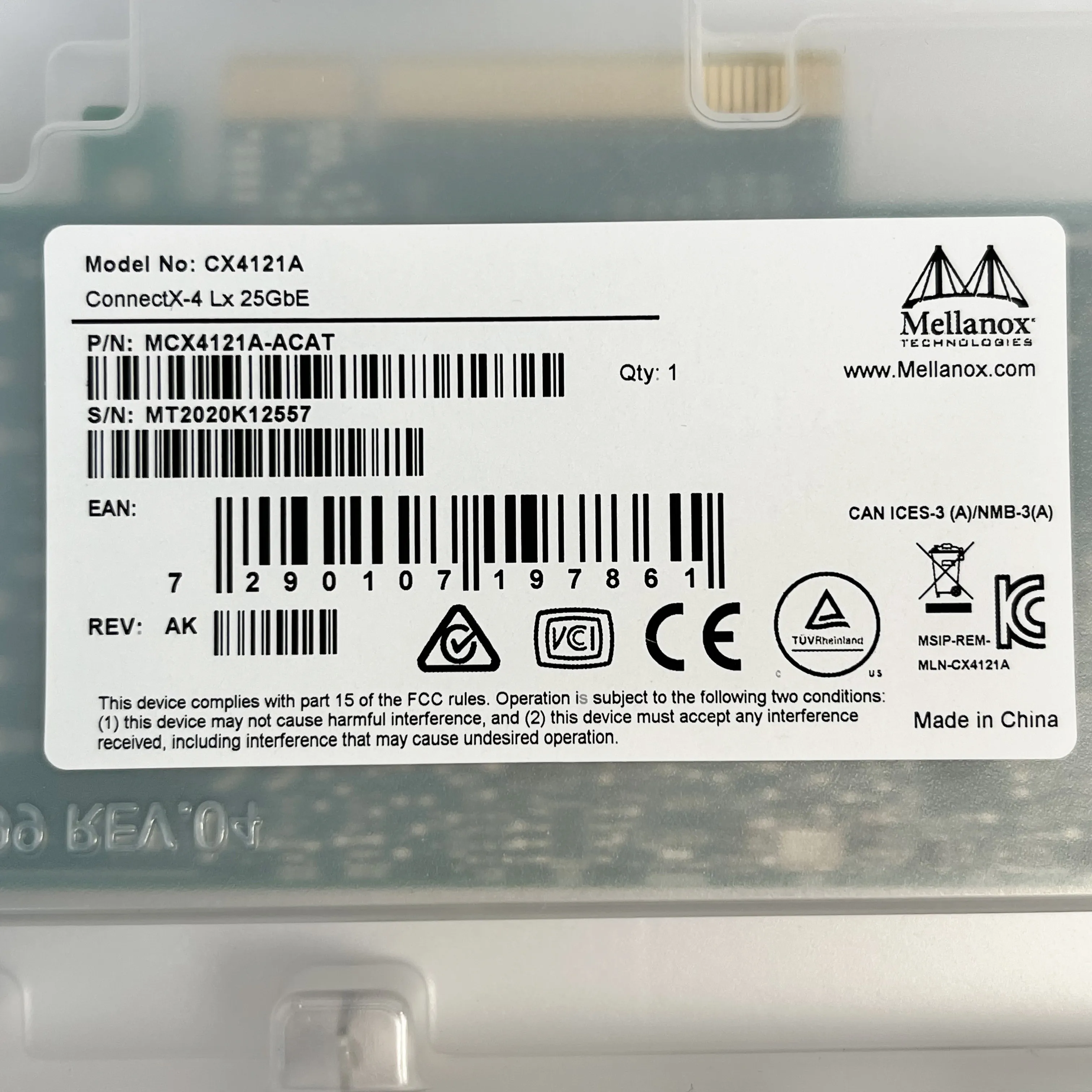 CX4121A MCX4121A-ACAT Mellanox ConnectX-4 25Gigabit Ethernet ADAPTER CARD PCIE