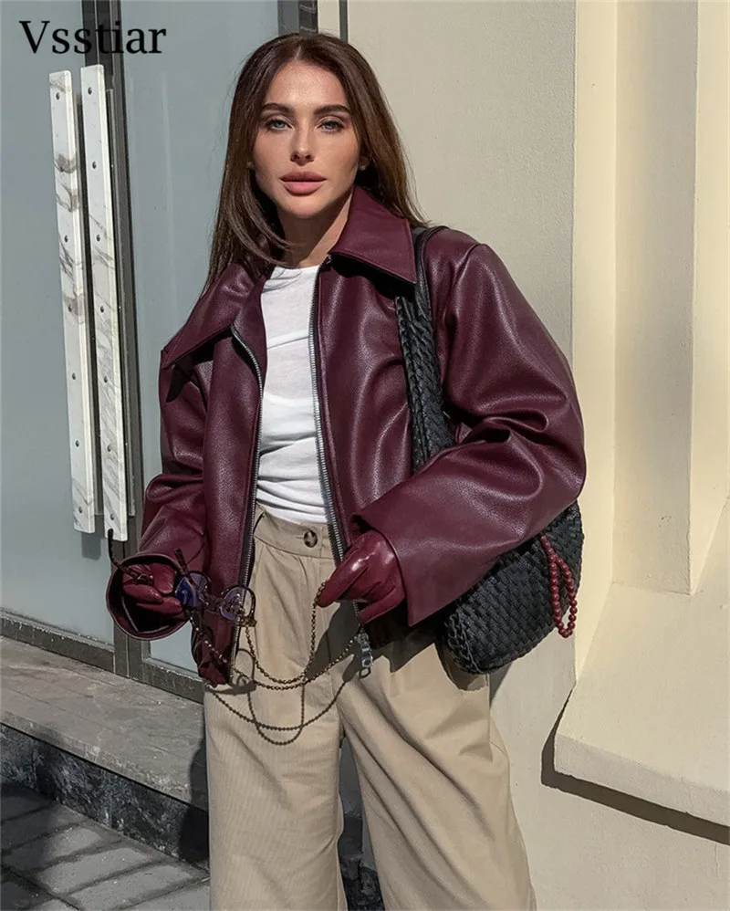 Vsstiar новые модные кожаные куртки из искусственной кожи на молнии женские