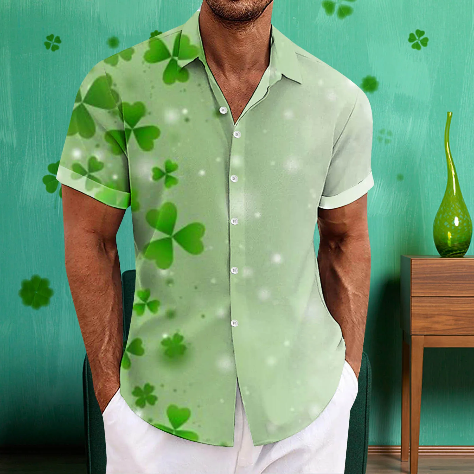 Зеленая стильная блузка с цветочным принтом Гавайские повседневные рубашки