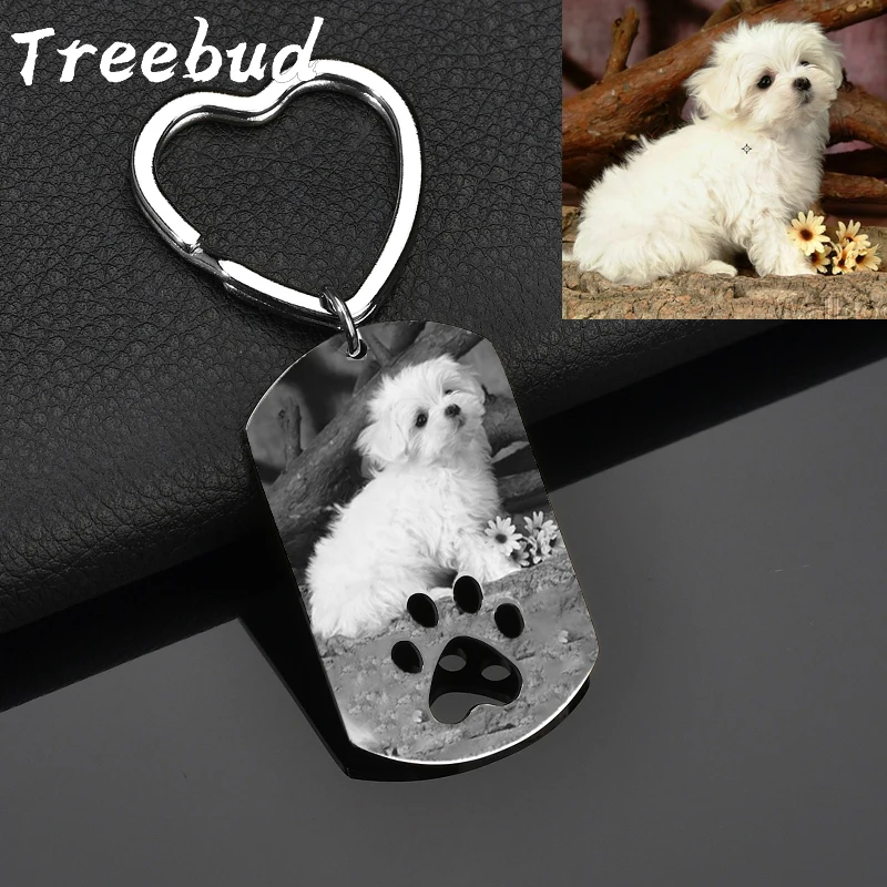 Treebud Custom Engraved Photo Pet Keychains Stainless Steel Laser Engraved Name Date Picture Tag Keyrings Best Friend Jewelry