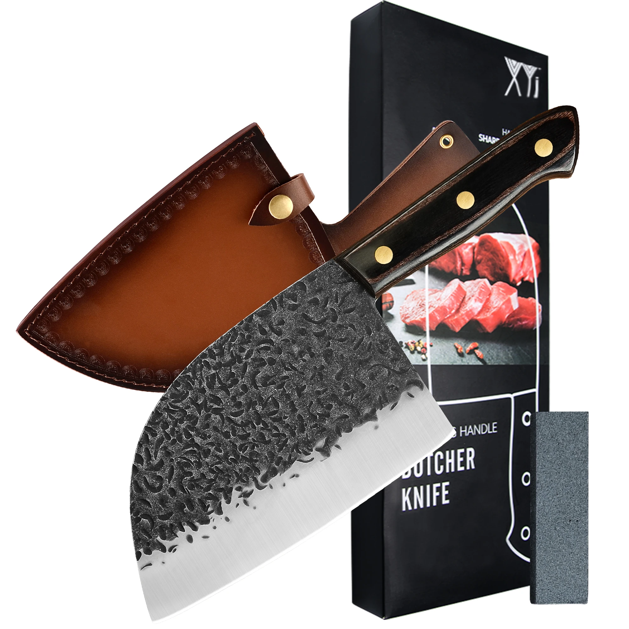 

XYj 7-дюймовый кухонный нож из нержавеющей стали, кованый нож для мясника, Мясницкий молоток, лезвие, слайсер, поварской нож с пластиковой Кобурой