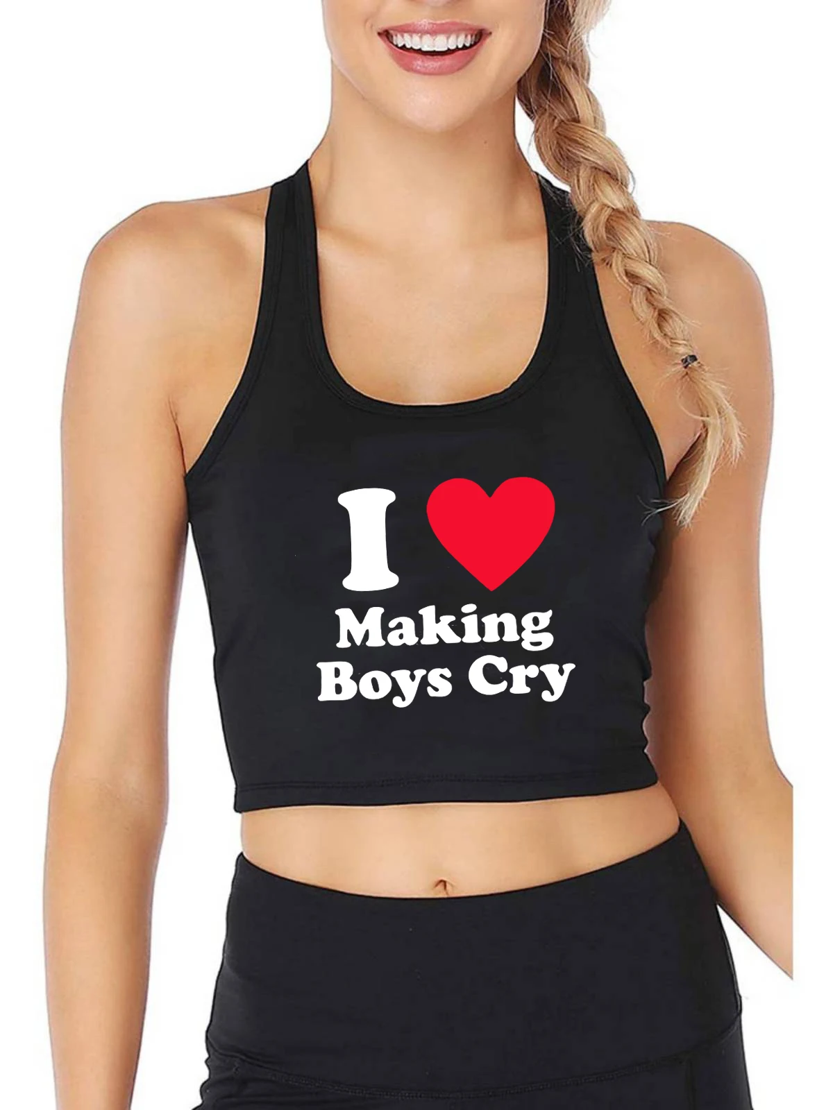 

I Love Making Boys Cry Design Heart Graphical Sexy Slim Crop Top Customizable Cotton Feminist Tank Tops Funny Naughty Camisole