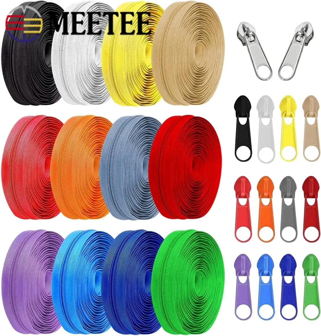 

5/10M Zippers for Sewing Colored Nylon Coil Zippers Tapes + Sliders Pulls Tailor Bag Clothing Pillow Zips Heads DIY Craft