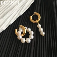 bilandi asymmetric natural freshwater pearl earrings 2022 new trend double circle dangle earrings french unusual drop earrings