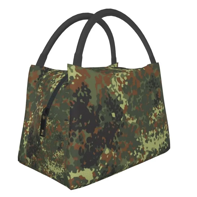 Flecktarn Camo Thermal Insulated Lunch Bags Women Military Army Camouflage Portable Lunch Tote Storage Meal Food Box