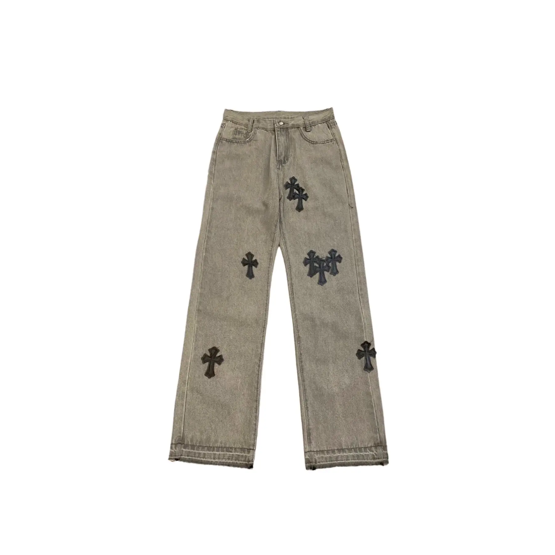 Men's Jeans Ins American Embroidered Label Cross Label Straight Loose Casual Jeans Men and Women Trousers Y2k Pants Ins Hot Sale