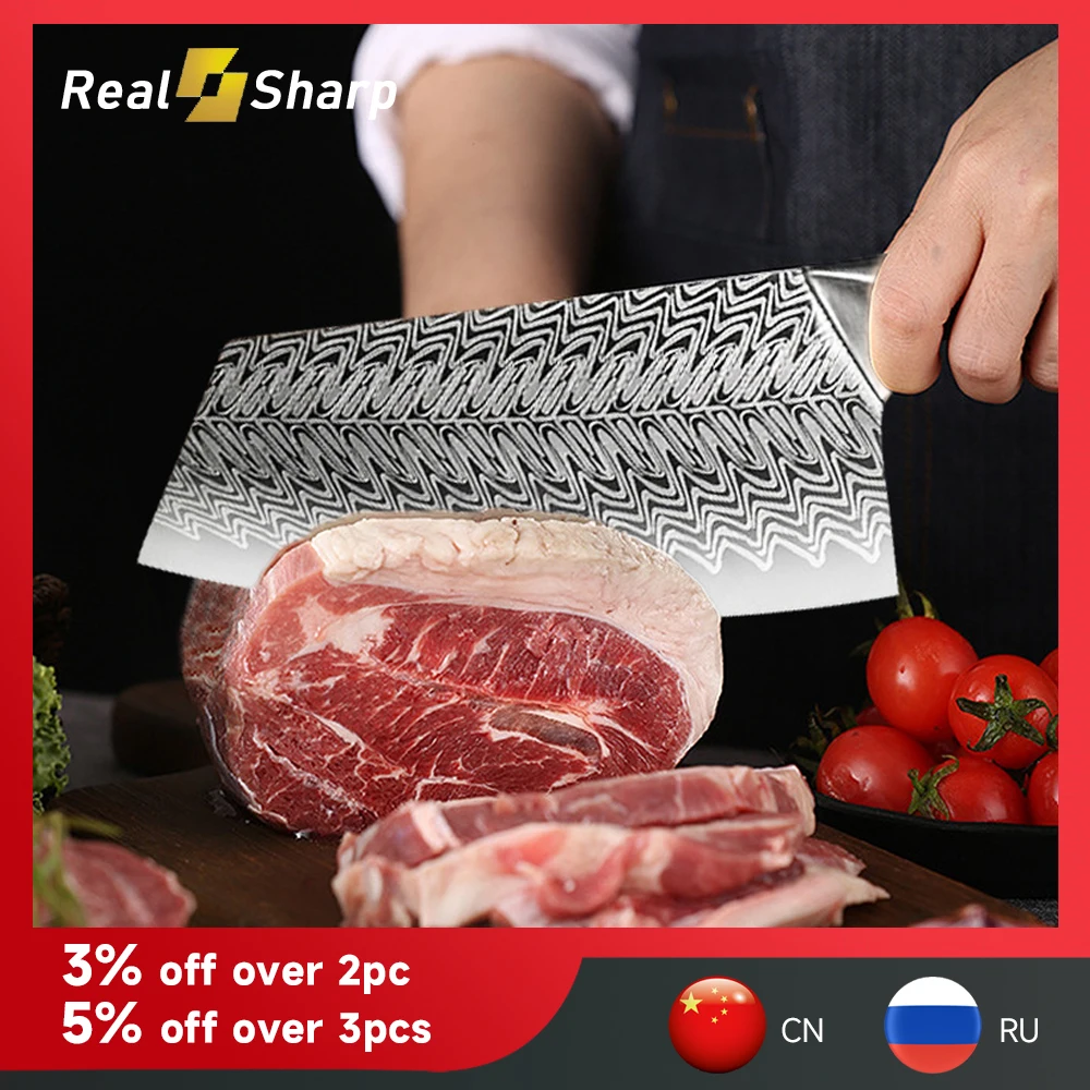 

Damascus Stainless Steel Kitchen Chef Knife Set Professional Chinese Meat Fish Slicing Vegetables Cutter Butcher Cleaver Knives