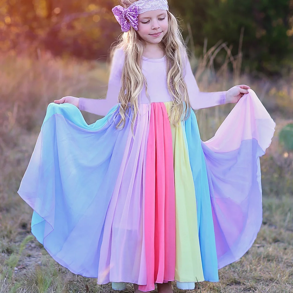 Хлопковое платье с длинным рукавом радужной расцветки на осень/зиму | Детская