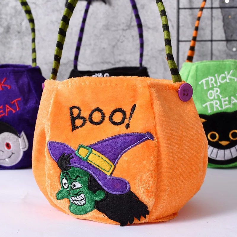 Festival Decoration Halloween Bags for Candy Tote Bag Kids Cartoon Fleece Pumpkin Christmas Party Clutch Bag