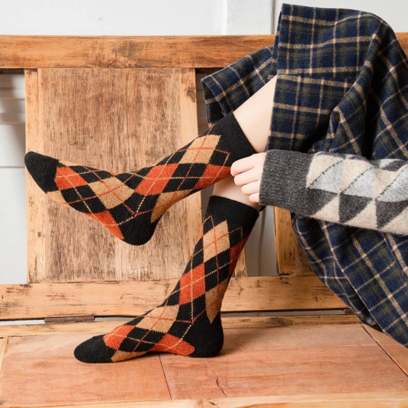 Wool Socks Fashion design plaid Man woman Socks thicken classic Socks