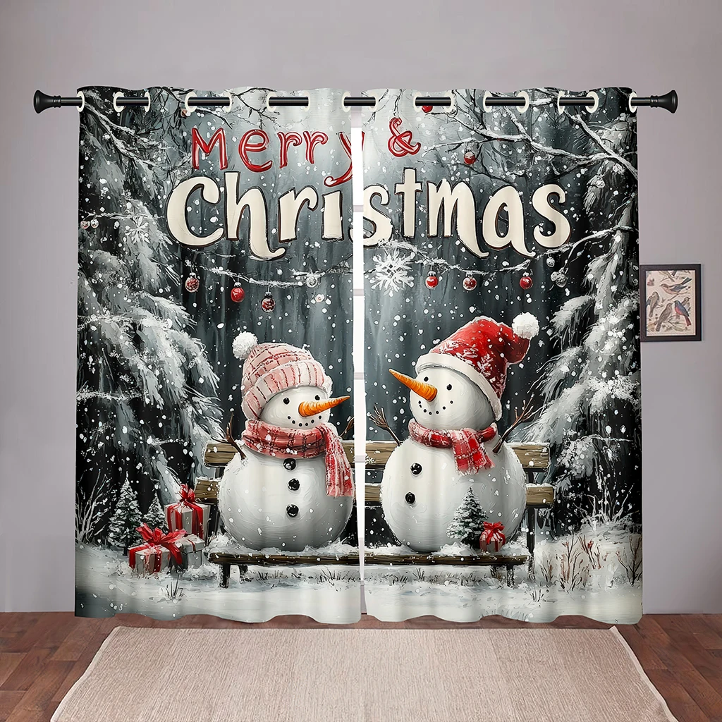 2 шт. рождественские шторы со снеговиком зимняя сцена цифровая печать спальня