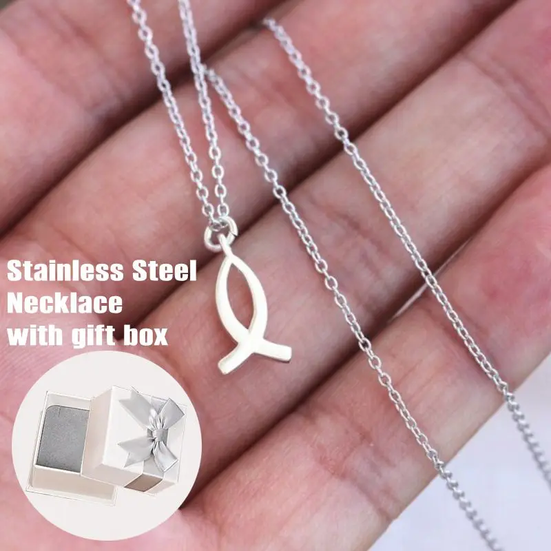 

Silver Fish Necklace Stainless Steel Fish Necklace Jesus Fish Necklace Family Faith Necklace Christian Fish Women Jewelry