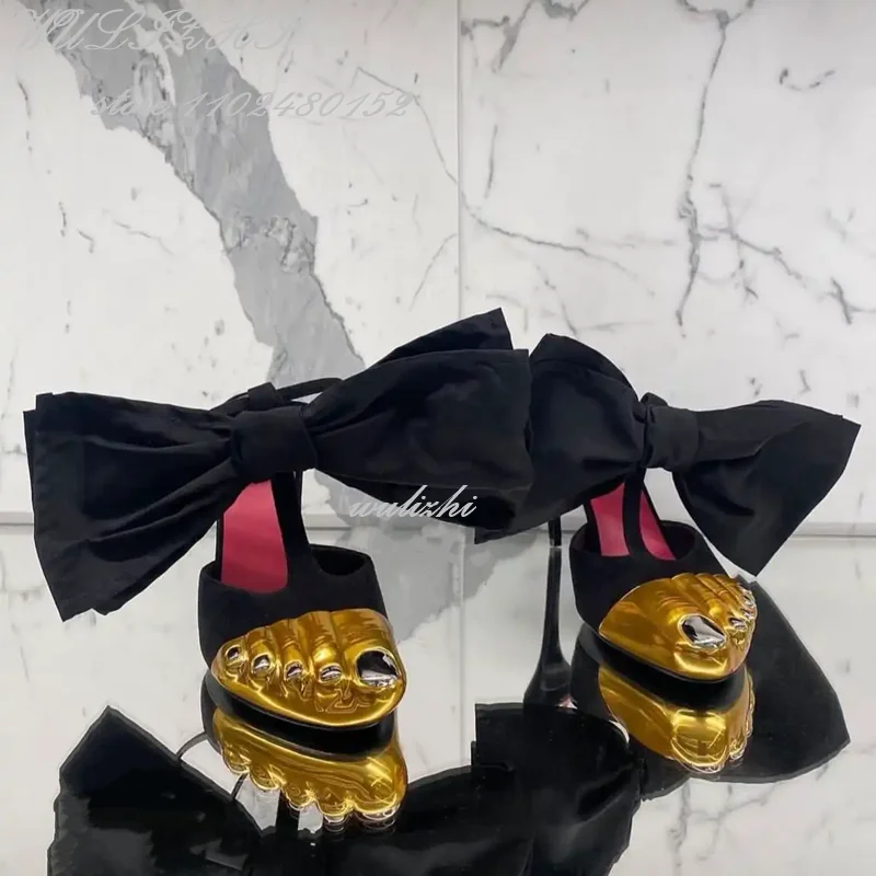 Босоножки женские на шпильках с металлическим блеском пикантные туфли большим