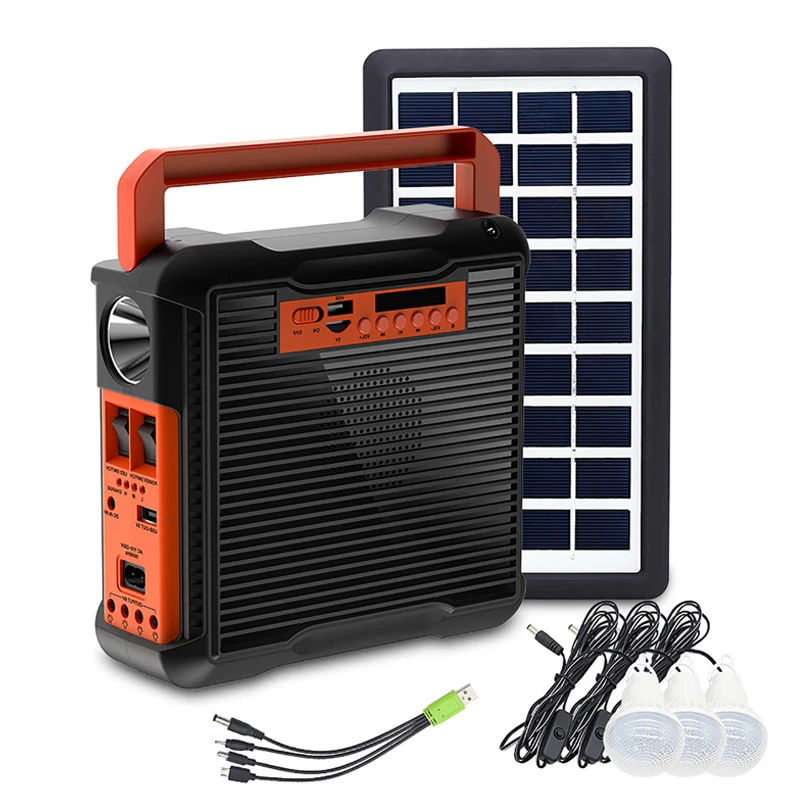 

Protable Solar Light USB Charger Home FM Radio Solar Panel Power Generator Kit with 3 LED Bulb Emergency Outdoor Camping Light