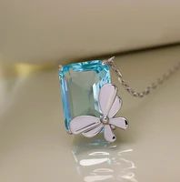 2021 new s925 sterling silver jewelry butterfly necklace female aquamarine zircon clavicle chain ladies pendant wholesale
